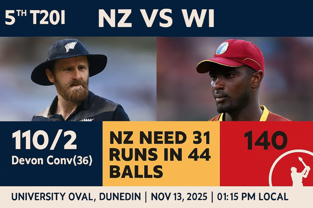 NZ vs WI 5th T20I Live Score 2025