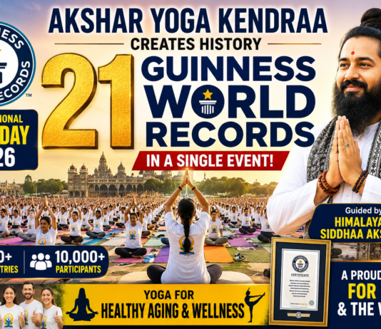 Akshar Yoga Kendraa Creates History with 21 Guinness World Records on International Yoga Day 2026 Akshar Yoga Kendraa 21 Guinness World Records